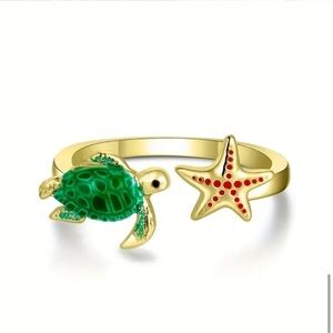 3/$25 Sea Turtle and Starfish Open Adjustable Ring